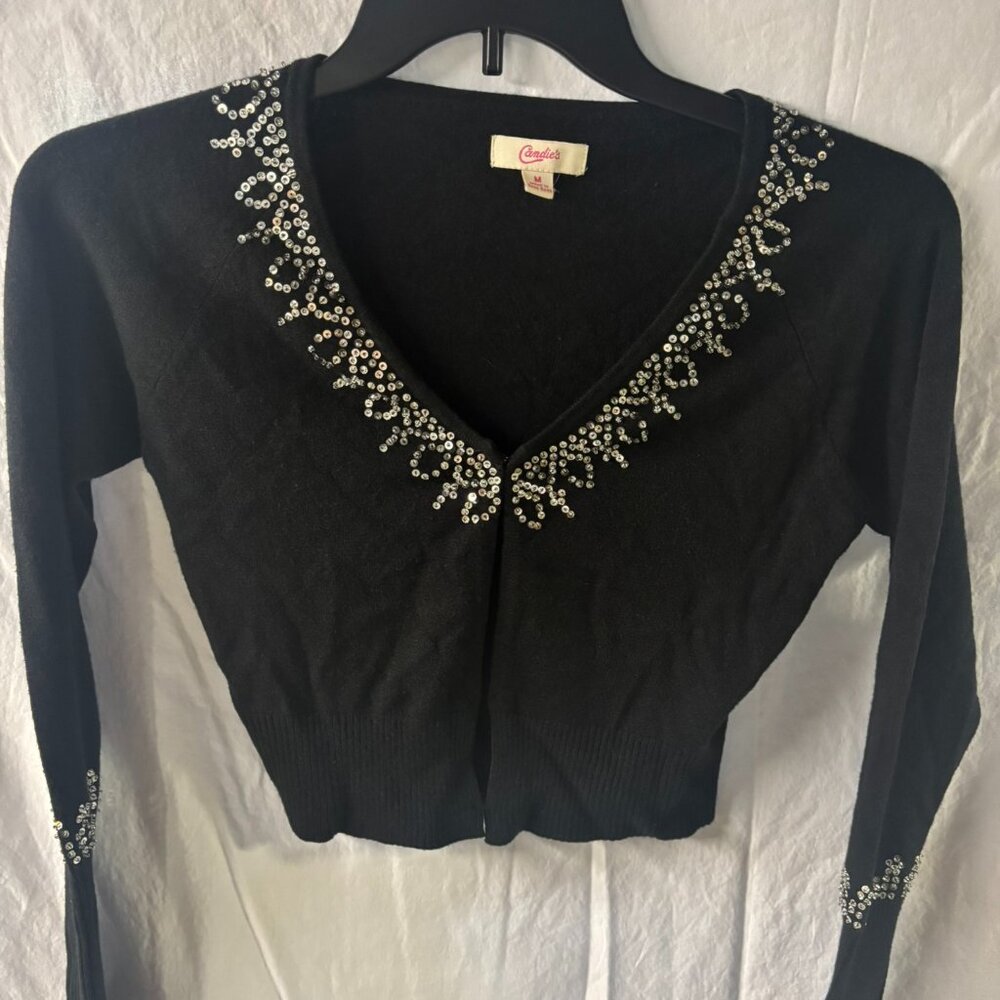 Vintage Candies black sequin embellished y2k cardigan-SZ.-M